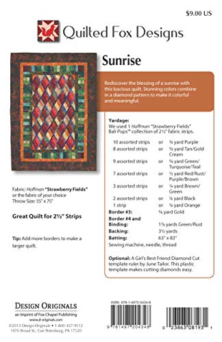 Sunrise Batiks Quilt Pattern: Bali Pop or 2 1/2" Strips (Design Originals, Quilted Fox Designs) A Dazzling Jelly Roll Quilt with Diamond Pattern Sized 55" x 75"; Great for 2 1/2-inch Strip Collections