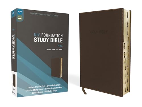 NIV, Foundation Study Bible, Leathersoft, Brown, Red Letter, Thumb Indexed