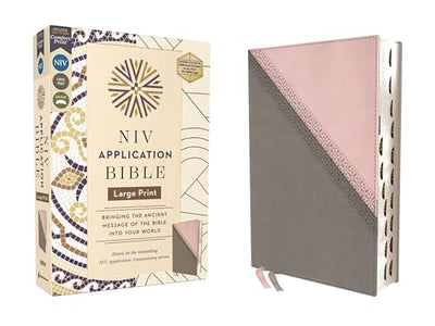 NIV Application Bible, Large Print, Leathersoft, Pink/Gray, Red Letter, Thumb Indexed, Comfort Print: Bringing the Ancient Message of the Bible into Your World (NIV Application Commentary Resources)