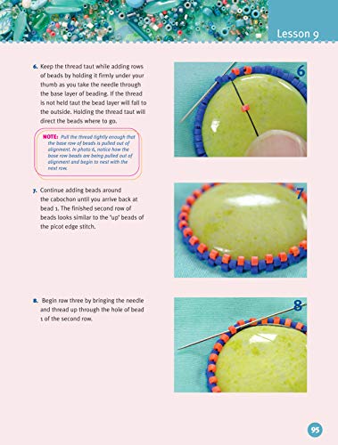 First-Time Beading on Fabric: Learning to Bead in Nine Easy Lessons (Landauer) Step-by-Step Instructions & Photos for Seed, Moss, Peyote, and Backstitch, Bugle Beads, Stacks, Picot Edge, and Fringe