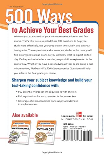 McGraw-Hill's 500 Microeconomics Questions: Ace Your College Exams: 3 Reading Tests + 3 Writing Tests + 3 Mathematics Tests (Mcgraw Hill's 500 College Questions to Know by Test Day)
