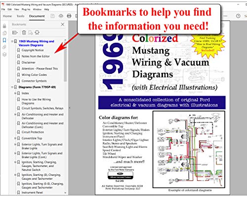 1969 Colorized Ford Mustang Wiring and Vacuum Diagrams (USB)