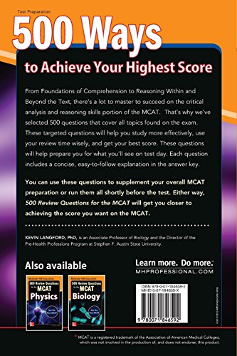 McGraw-Hill Education 500 Review Questions for the MCAT: Critical Analysis and Reasoning Skills
