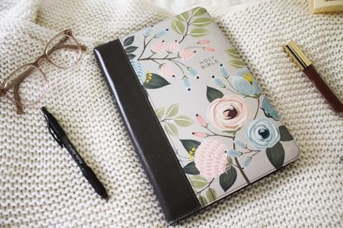 NIV, Thinline Bible, Large Print, Leathersoft, Floral, Zippered, Red Letter, Comfort Print