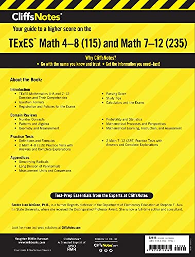 CliffsNotes TExES Math 4-8 (115) and Math 7-12 (235) (CliffsNotes Test Prep)