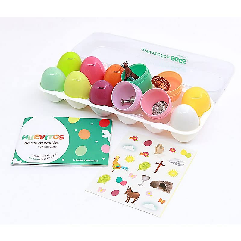 Family Life Resurrection Eggs - 12 Piece Easter Eggs Set with Booklet & Religious Figurines - Tells the Story of Easter - Eggs for Easter Egg Hunt