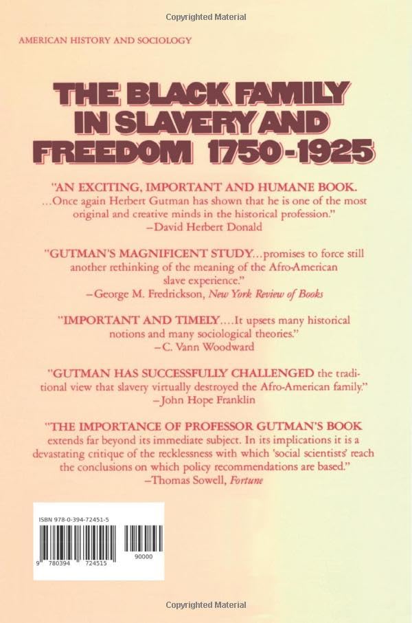 The Black Family in Slavery and Freedom, 1750-1925 — back cover