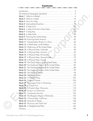 Evan-Moor Daily Geography Practice, Grade 3, Homeschooling and Classroom Resource Workbook, Reproducible Worksheets, Teaching Edition, Downloadable Maps, USA, World, Continents, Oceans, Countries