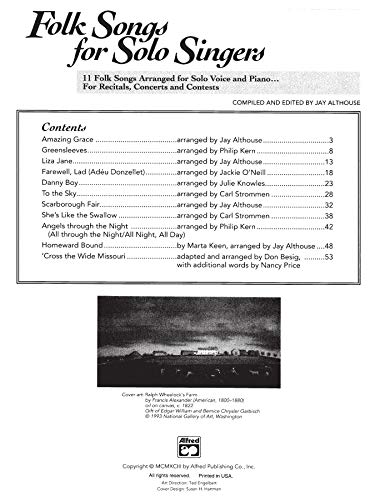 Folk Songs for Solo Singers, Vol 1: 11 Folk Songs Arranged for Solo Voice and Piano . . . For Recitals, Concerts, and Contests (Medium High Voice)