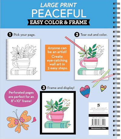 Large Print Easy Color & Frame - Peaceful: Featuring 31 Relaxing Coloring Pages