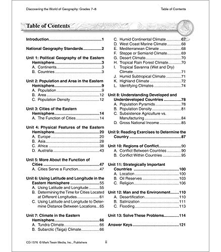 Mark Twain Discovering the World of Geography Workbook, Grades 7-8 Middle School Books Focusing on Map Skills of t he Eastern Hemisphere, Social Studies Classroom or Homeschool Curriculum