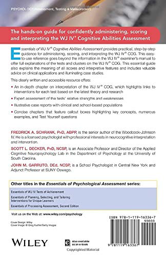 Essentials of WJ IV Cognitive Abilities Assessment (Essentials of Psychological Assessment) — back cover