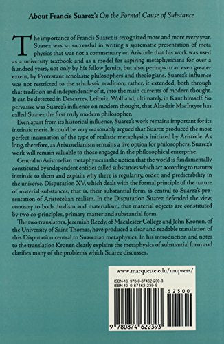 On the Formal Cause of Substance: Metaphysical Disputation XV (Mediaeval Philosophical Texts in Translation, 36)