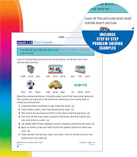 Spectrum Word Study 3rd Grade Workbook, Ages 8 to 9, Grade 3 Word Study, Phonics, Blends and Diagraphs, Vocabulary Builder, Dictionary Skills, Synonyms and Antonyms - 168 Pages