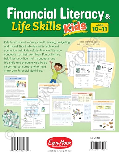 Evan-Moor Financial Literacy and Life Skills for Kids, Ages 10-11, Advanced Money Skills Workbook, Earning, Saving, Spending, and Using Credit Cards, Real-World Lessons and Activities