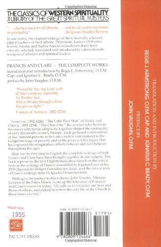Francis and Clare: The Complete Works (Classics of Western Spirituality (Paperback)) — back cover