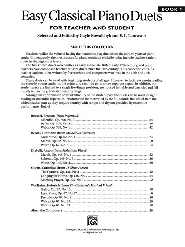 Easy Classical Piano Duets for Teacher and Student, Bk 1