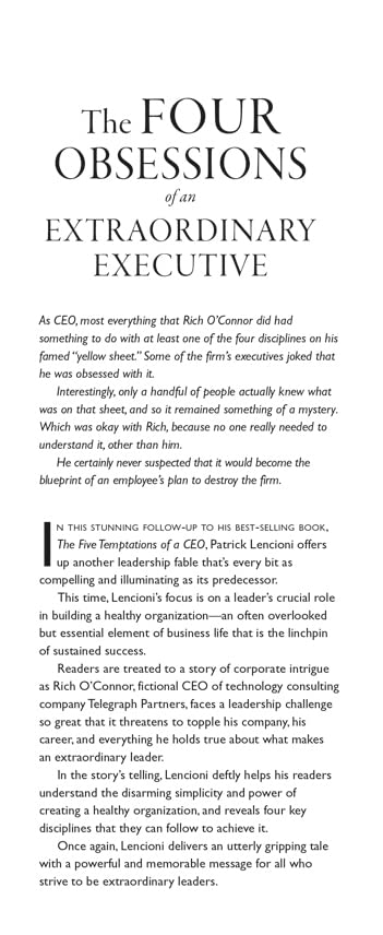 The Four Obsessions of an Extraordinary Executive: A Leadership Fable