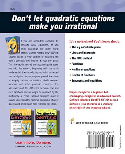 College Algebra DeMYSTiFieD, 2nd Edition