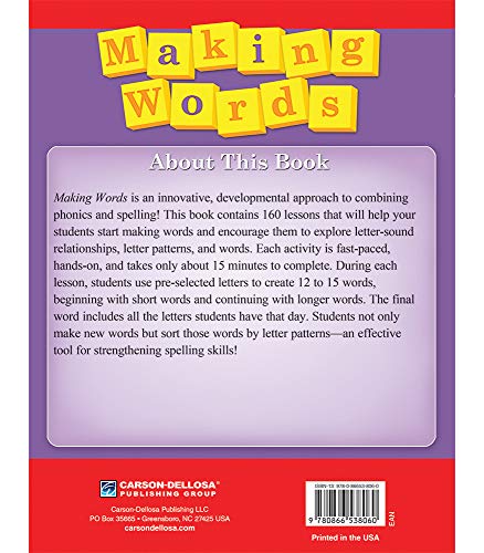 Carson Dellosa Making Words Spelling Workbook, Phonics Book for Grades 1-3, Blends, Digraphs, Compound Words, and More ELA, Language Arts Classroom or Homeschool Curriculum