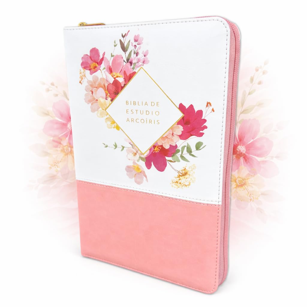 Biblia de Estudio Arco Iris Pastoral para Mujeres con Cierre Reina Valera 1960 duotono rosa y blanco floral con indice