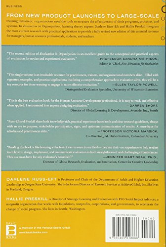 Evaluation in Organizations: A Systematic Approach to Enhancing Learning, Performance, and Change