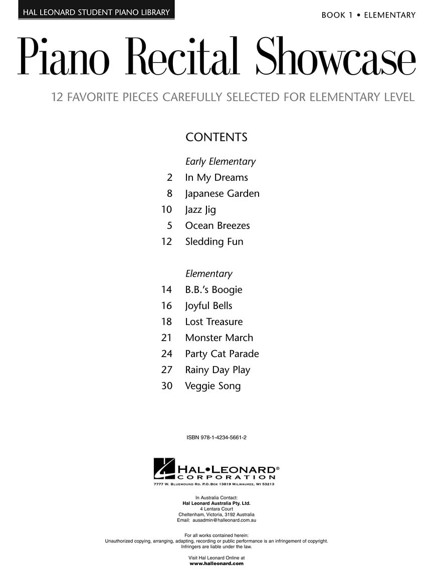 Piano Recital Showcase - Book 1: 12 Favorite Pieces Carefully Selected for Elementary Level