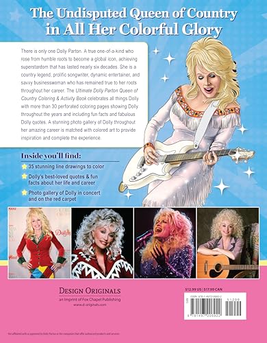 The Ultimate Dolly Parton Queen of Country Coloring Book: 30+ Coloring Pages, Activity Pages, Photo Gallery & Fun Facts (Design Originals) Games, Trivia, and Photos from Concerts and the Red Carpet