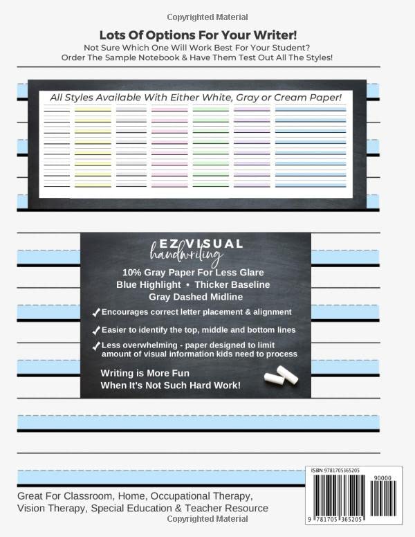 Handwriting Practice Paper: Blue Highlight  Gray Paper Composition Journal Improves Handwriting For Kids  Visual Handwriting With Visual Cues Grades ... -Wide Ruled Full Page (Handwriting Help)