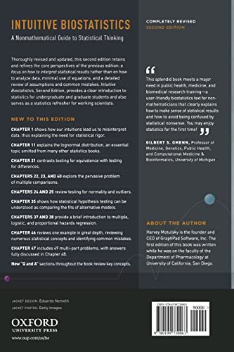 Intuitive Biostatistics: a Nonmathematical Guide to Statistical Thinking, 2nd Revised Edition — back cover