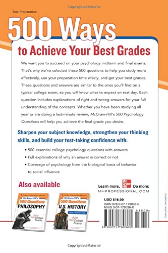 McGraw-Hill's 500 Psychology Questions: Ace Your College Exams (Mcgraw-hill's 500 Questions)