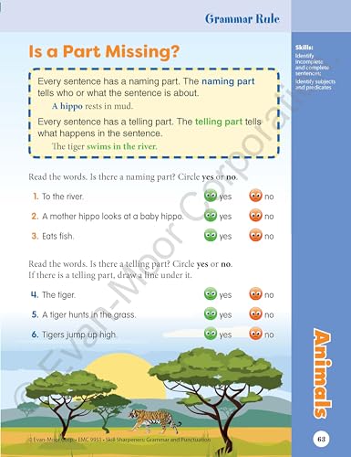 Evan-Moor Skill Sharpeners Grammar and Punctuation Workbook, Grade 1, Nouns, Verbs, Sentence Structure, Subject, Predicate, Language Handbook, Real-World Practice, Fun Activities, Homeschool, Practice