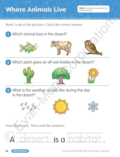 Evan-Moor Smart Start STEM Workbook, Grade 1, Science, Technology, Engineering, Math, Hands On Activities, Problem Solving, Critical Thinking, Fine Motor Skills, Sequencing, Animals, Homeschool