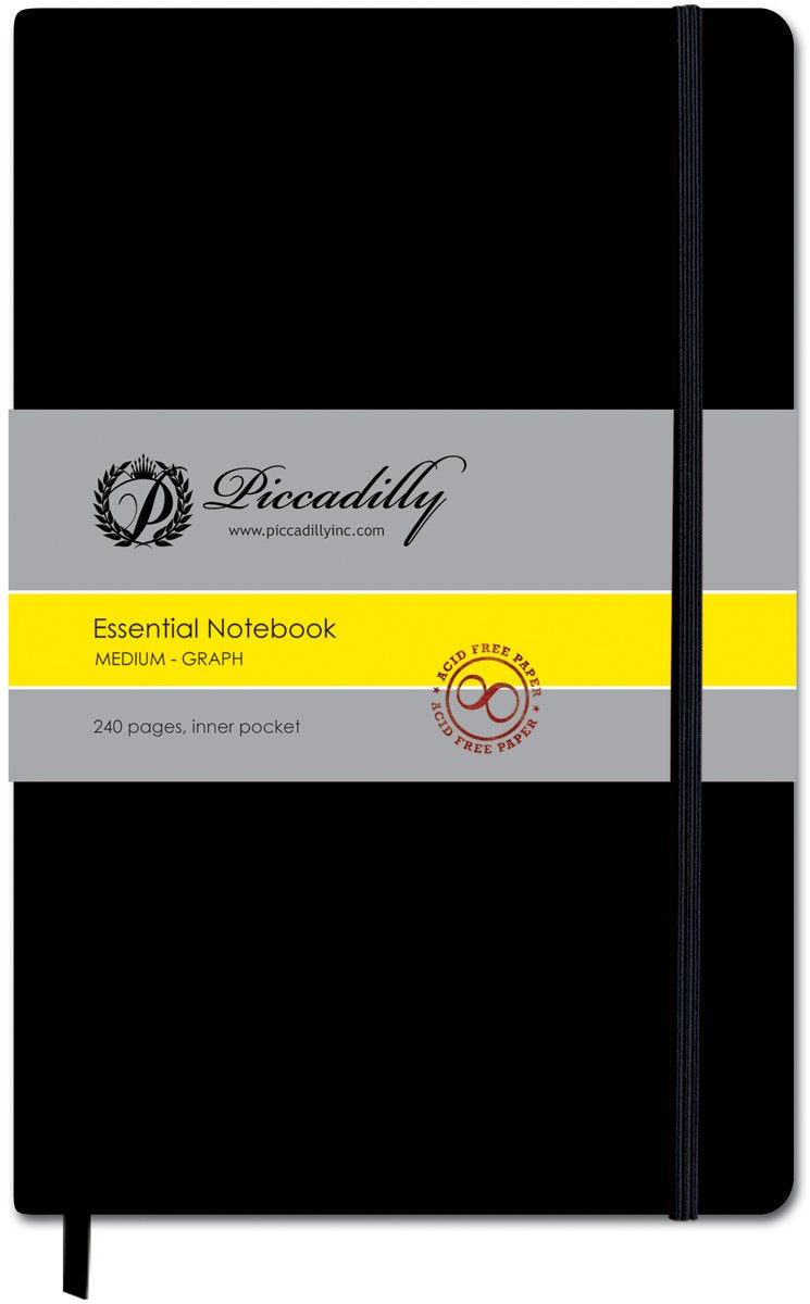 Piccadilly Essential Notebook Medium - Black - Graph by Unkn