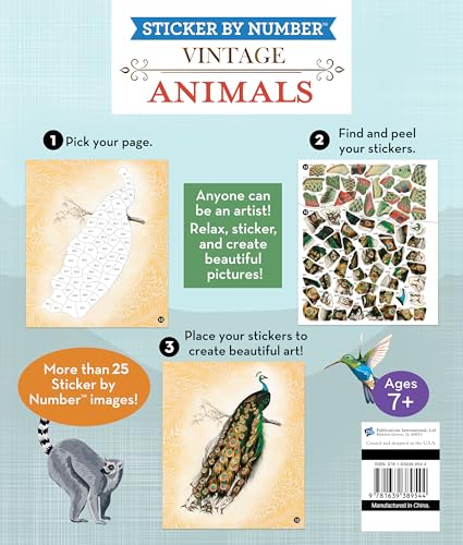 Brain Games - Sticker by Number - Vintage: Animals (28 Images to Sticker)