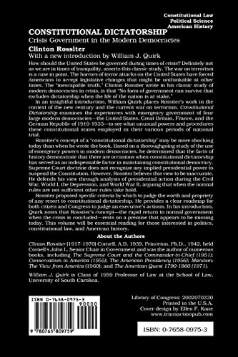 Constitutional Dictatorship: Crisis Government in the Modern Democracies