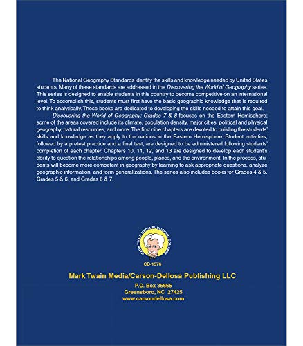 Mark Twain Discovering the World of Geography Workbook, Grades 7-8 Middle School Books Focusing on Map Skills of t he Eastern Hemisphere, Social Studies Classroom or Homeschool Curriculum