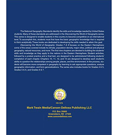 Mark Twain Discovering the World of Geography Workbook, Grades 7-8 Middle School Books Focusing on Map Skills of t he Eastern Hemisphere, Social Studies Classroom or Homeschool Curriculum