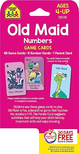 School Zone - Old Maid Numbers Game Cards - Ages 4+, Preschool, Kindergarten, 1st Grade, Card Game, Numbers 1-12, Animals, Counting, Matching, Pairing, Sets, and More (School Zone Game Card Series)