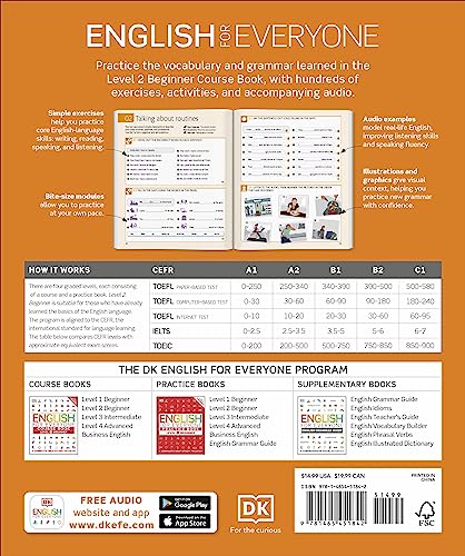English for Everyone: Level 2 Practice Book - Beginner English: ESL Workbook, Interactive English Learning for Adults — back cover