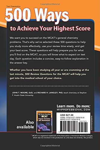 McGraw-Hill Education 500 Review Questions for the MCAT: General Chemistry (Mcgraw-hill's 500 Questions)