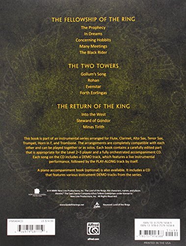 The Lord of the Rings Instrumental Solos: Flute, Book & Online Audio/Software (Pop Instrumental Solo Series) — back cover