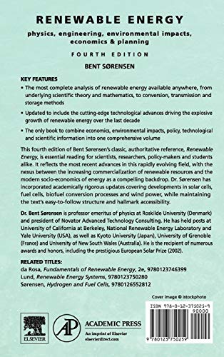 Renewable Energy: Physics, Engineering, Environmental Impacts, Economics and Planning — back cover