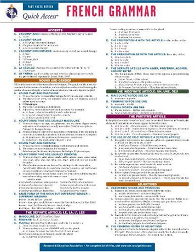 French Grammar - REA's Quick Access Reference Chart (Quick Access Reference Charts) (English and French Edition)