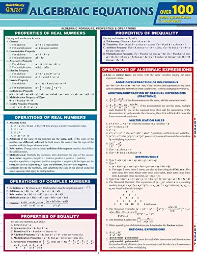 Algebraic Equations Quizzer (Quick Study Quizzer)