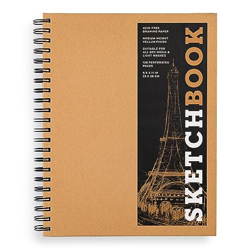 Sketchbook 8.5 x 11" Kraft Spiral Hardcover Mixed Media Sketchbook for Drawing: Acid-Free Quality Paper (128 pages) (Union Square & Co. Sketchbooks)