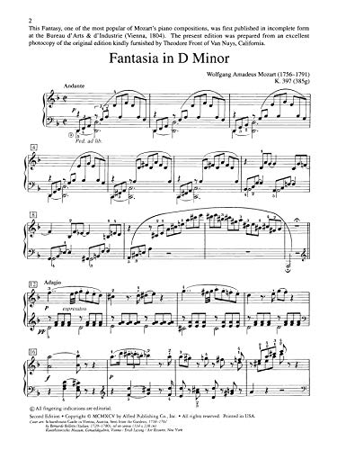 Fantasia in D minor, K. 397: Sheet (Alfred Masterwork Edition)