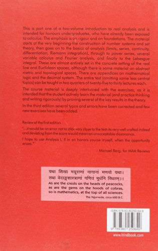 Analysis I: Third Edition (Texts and Readings in Mathematics) — back cover
