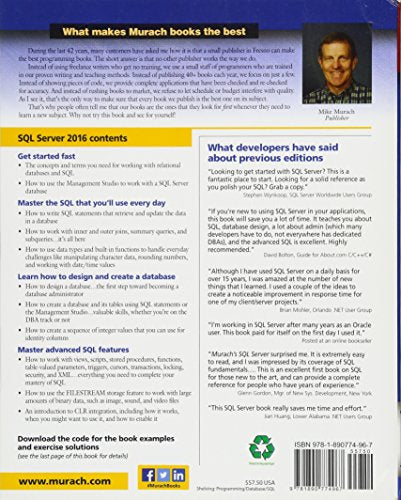 Murach's SQL Server 2016 for Developers