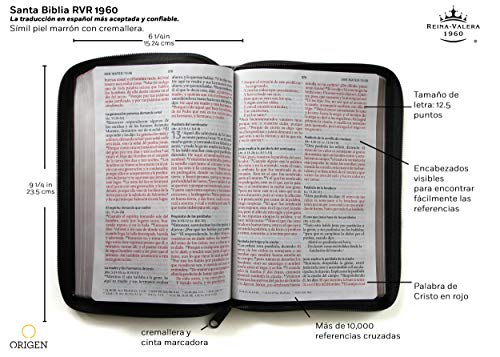 Biblia Reina Valera 1960 Tamao grande, letra grande piel negra con cremallera / Spanish Holy Bible RVR 1960 Large Size Large Print Black Leather with Zipper